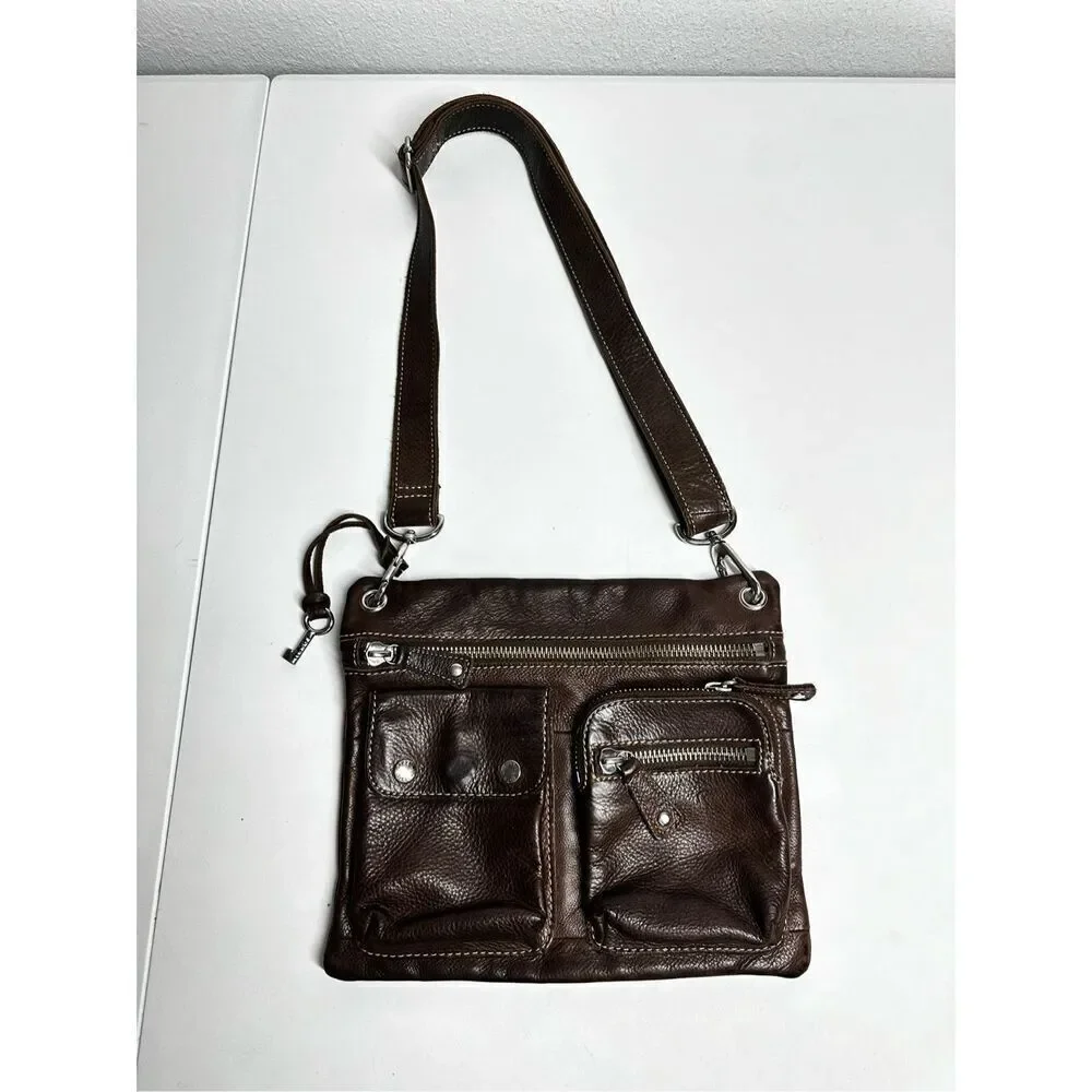 Fossil Sutter Crossbody Handbag Bronze Brown Leather Zip Top Shoulder Bag Purse